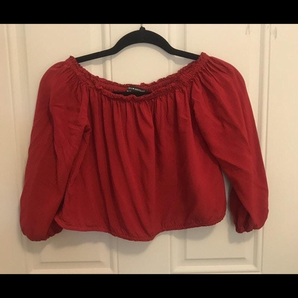 Red off the shoulder shirt